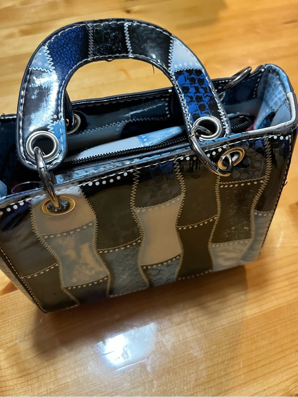 Blue Patchwork Patent mall purse Women Bags